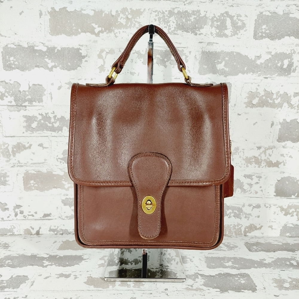 Vintage Coach Station Bag British Tan Brown Leather Glossy Finish Handbag 0712